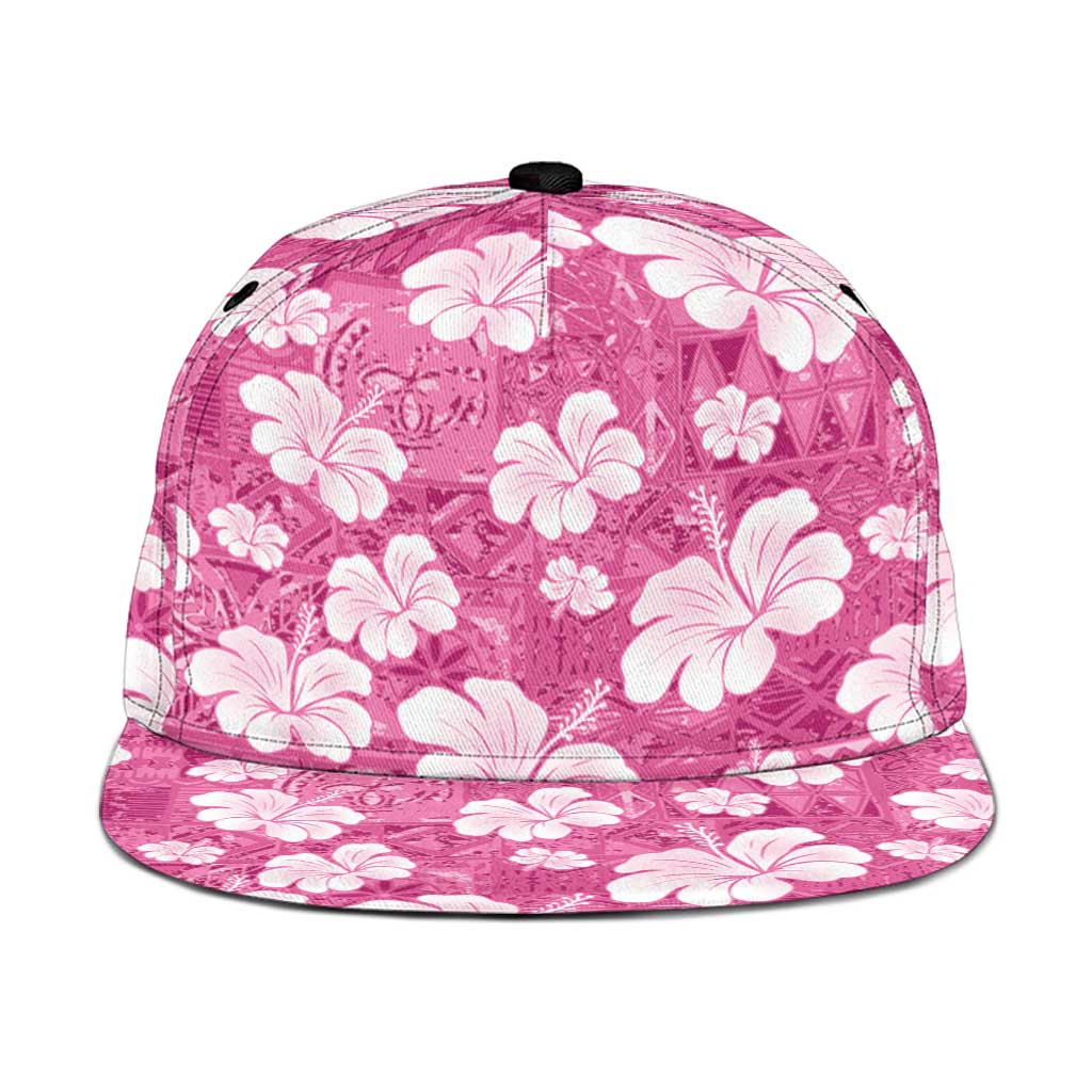 Pink Bula Fiji Masi Hibiscus Seamless Snapback Cap