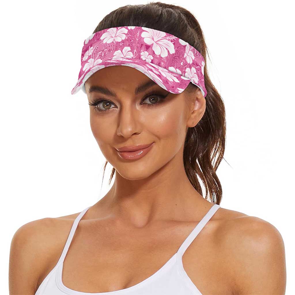 Pink Bula Fiji Masi Hibiscus Seamless Sun Visor Cap