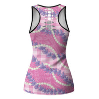 Pink Hawaii Palaka Honohono Pikake Hollow Tank Top Hawaiian Orchid Lei Polynesian Pattern - Polynesian Pride