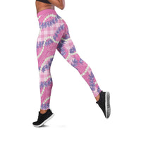 Pink Hawaii Palaka Honohono Pikake Leggings Hawaiian Orchid Lei Polynesian Pattern LT14 Pink - Polynesian Pride