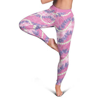 Pink Hawaii Palaka Honohono Pikake Leggings Hawaiian Orchid Lei Polynesian Pattern LT14 - Polynesian Pride