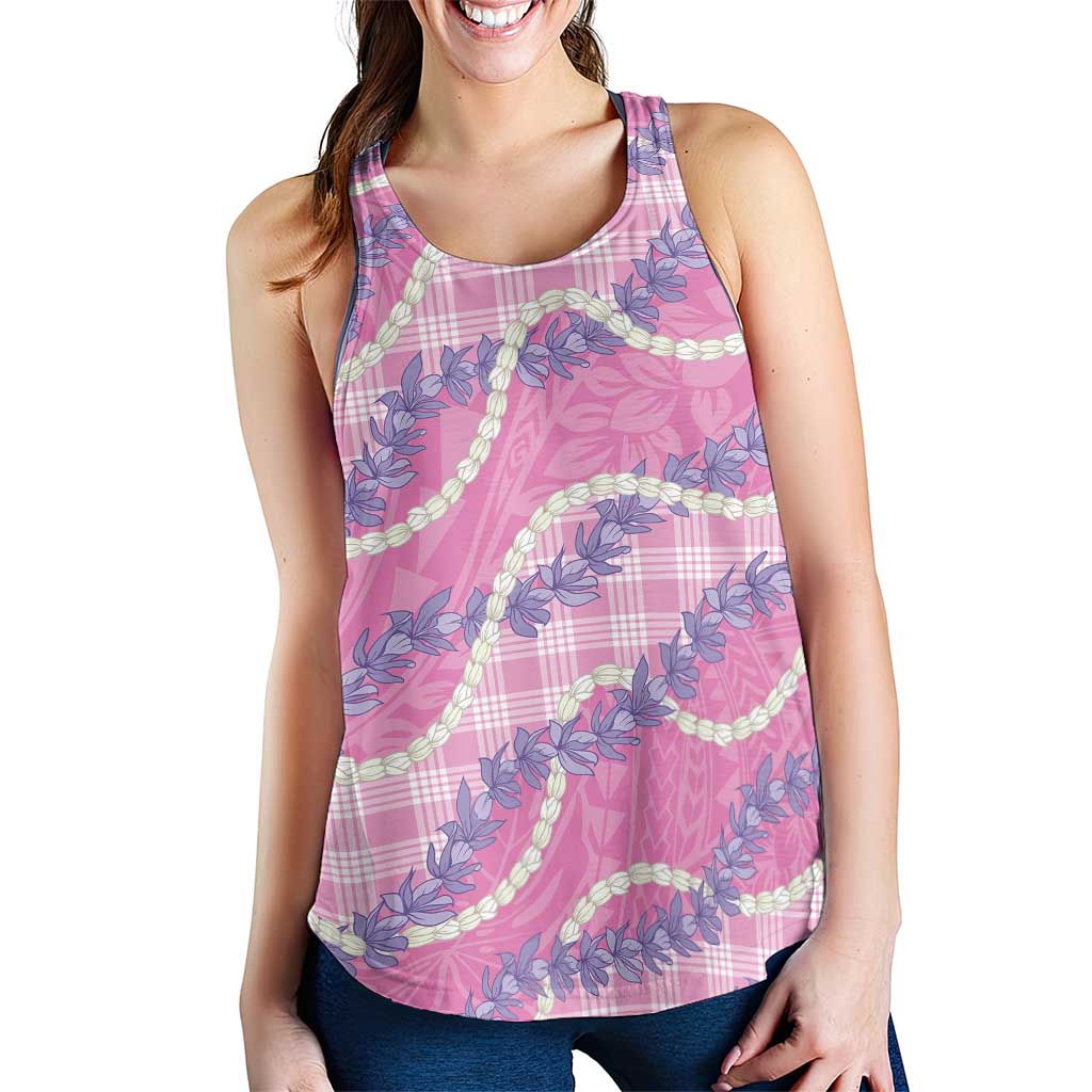 Pink Hawaii Palaka Honohono Pikake Women Racerback Tank Hawaiian Orchid Lei Polynesian Pattern LT14 - Polynesian Pride