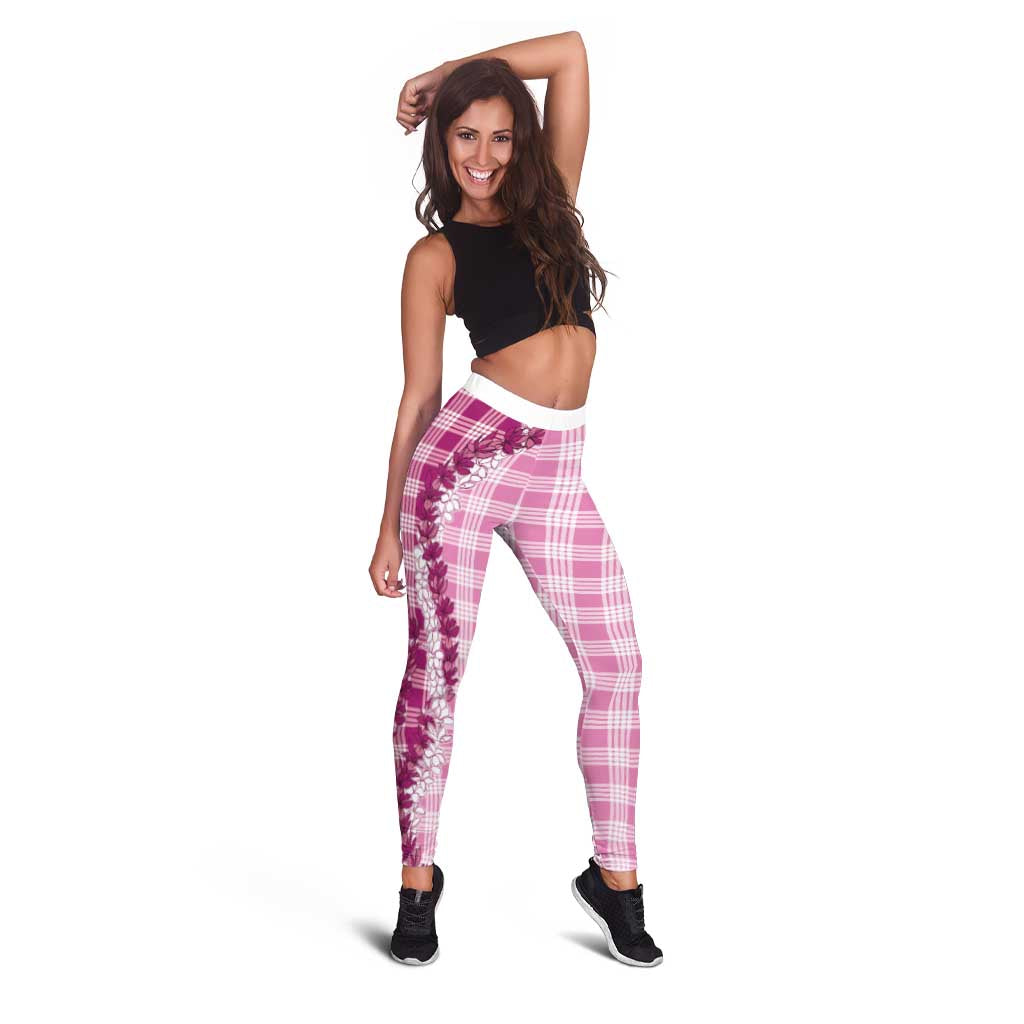 Pink Hawaii Palaka Leggings Hawaiian Honohono Lei