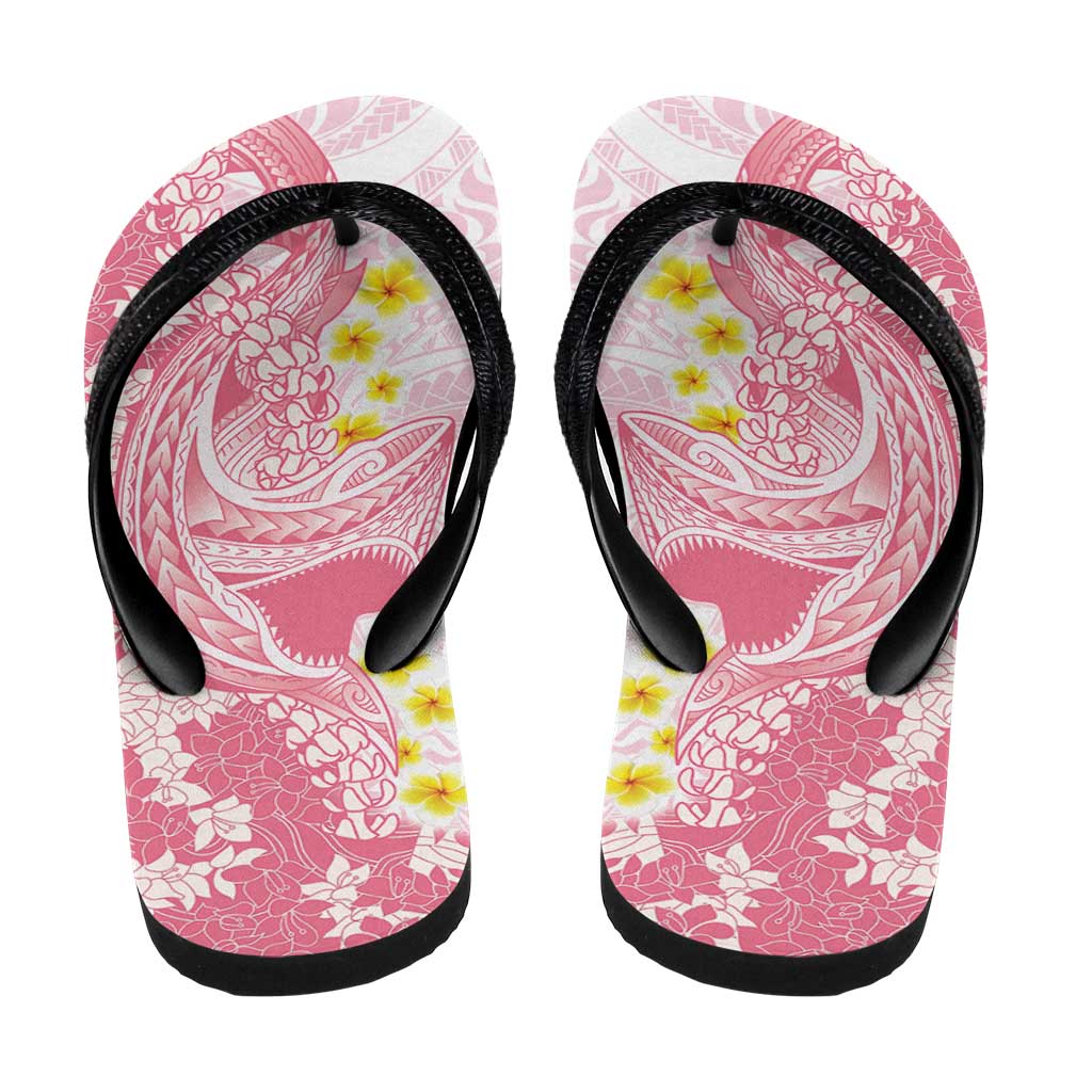Pink Hawaii Shark Tattoo Flip Flops Puakenikeni Lei Plumeria Polynesian Pattern LT14 - Polynesian Pride