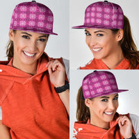 Pink Hawaiian Quilt Snapback Cap Hawaii Pineapple Monstera Palaka Motifs - Polynesian Pride