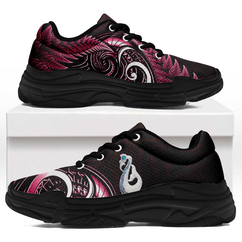 Pink New Zealand Chunky Sneakers Aotearoa Silver Fern With Manaia Maori Unique LT14 Pink - Polynesian Pride
