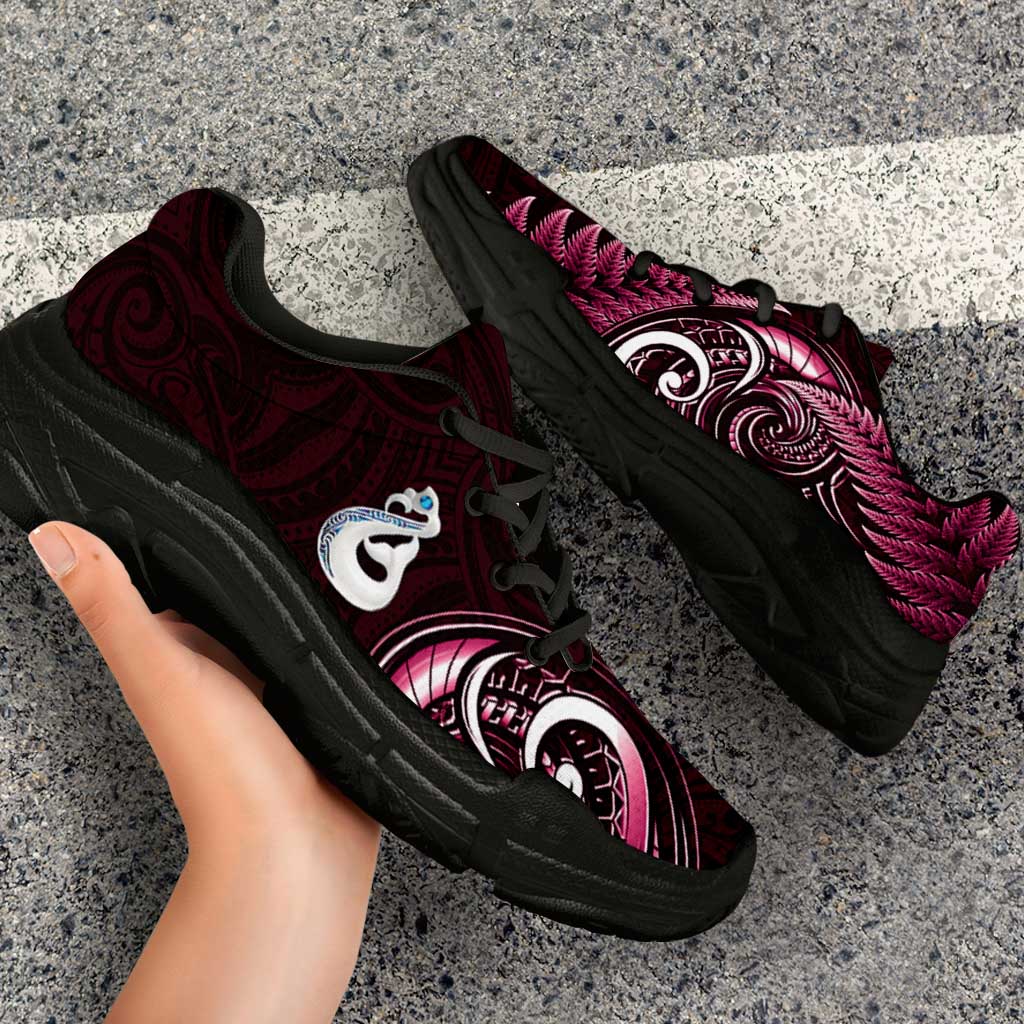 Pink New Zealand Chunky Sneakers Aotearoa Silver Fern With Manaia Maori Unique LT14 - Polynesian Pride