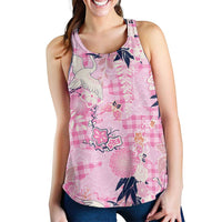 Pink Palaka Crane and Flowers Women Racerback Tank Japan Heritage Spirit LT9 - Polynesian Pride