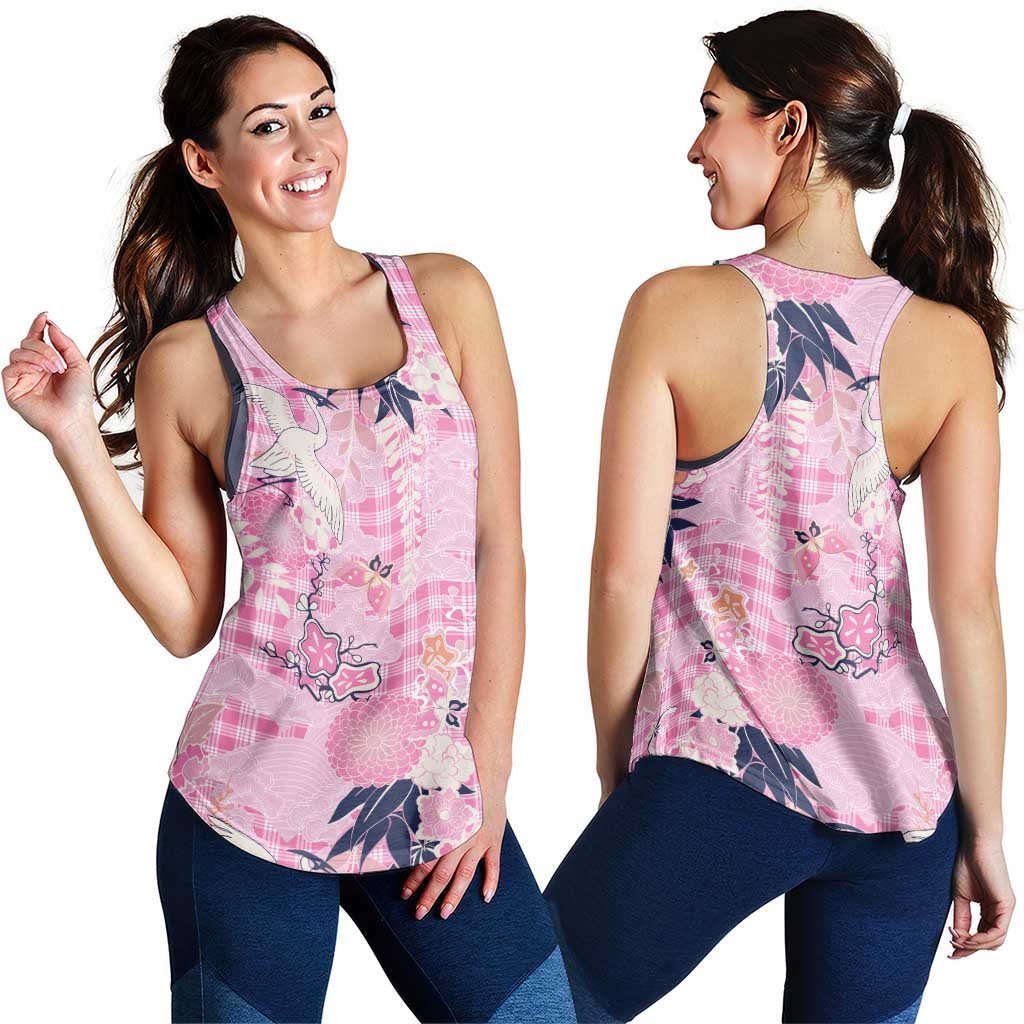 Pink Palaka Crane and Flowers Women Racerback Tank Japan Heritage Spirit LT9 - Polynesian Pride