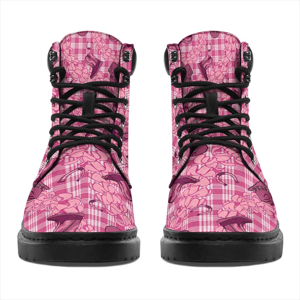Pink Palaka Hawaii Cowboy All Season Boots Puakenikeni Lei Paniolo Papale Seamless Vibes LT14 - Polynesian Pride