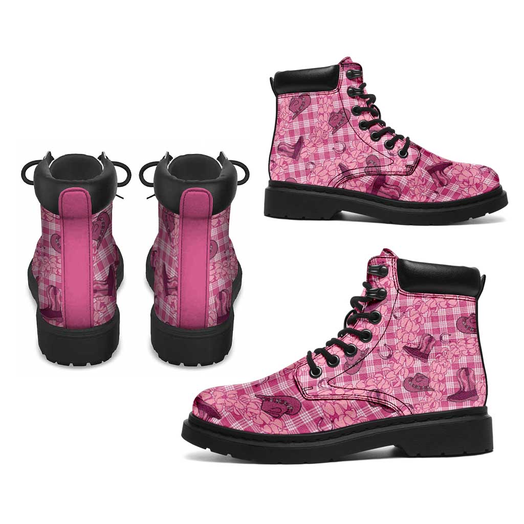 Pink Palaka Hawaii Cowboy All Season Boots Puakenikeni Lei Paniolo Papale Seamless Vibes LT14 - Polynesian Pride