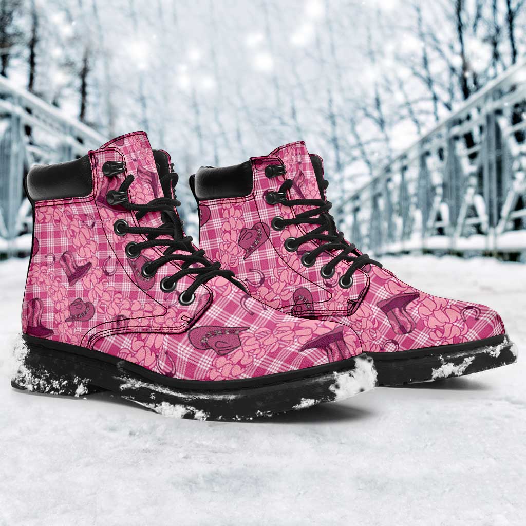 Pink Palaka Hawaii Cowboy All Season Boots Puakenikeni Lei Paniolo Papale Seamless Vibes LT14 - Polynesian Pride