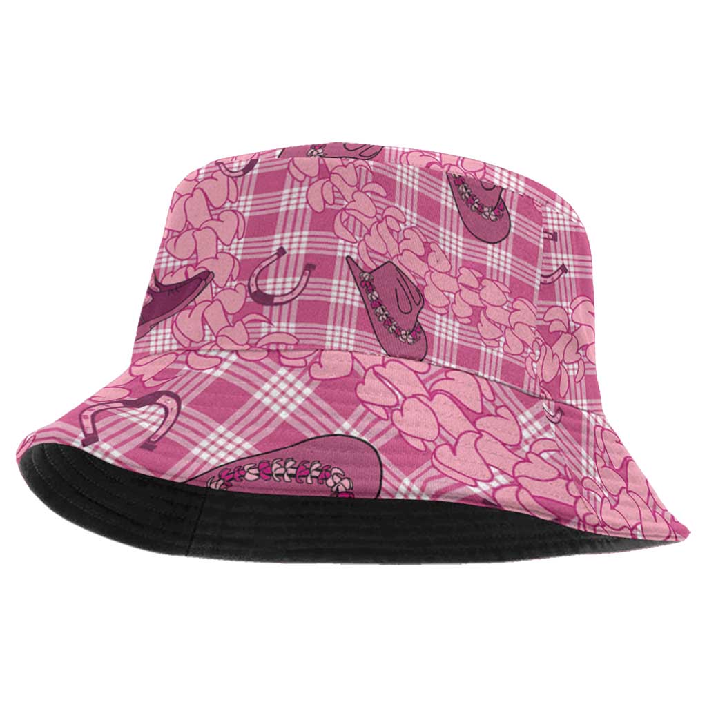 Pink Palaka Hawaii Cowboy Bucket Hat Puakenikeni Lei Paniolo Papale Seamless Vibes LT14 One Size Pink - Polynesian Pride