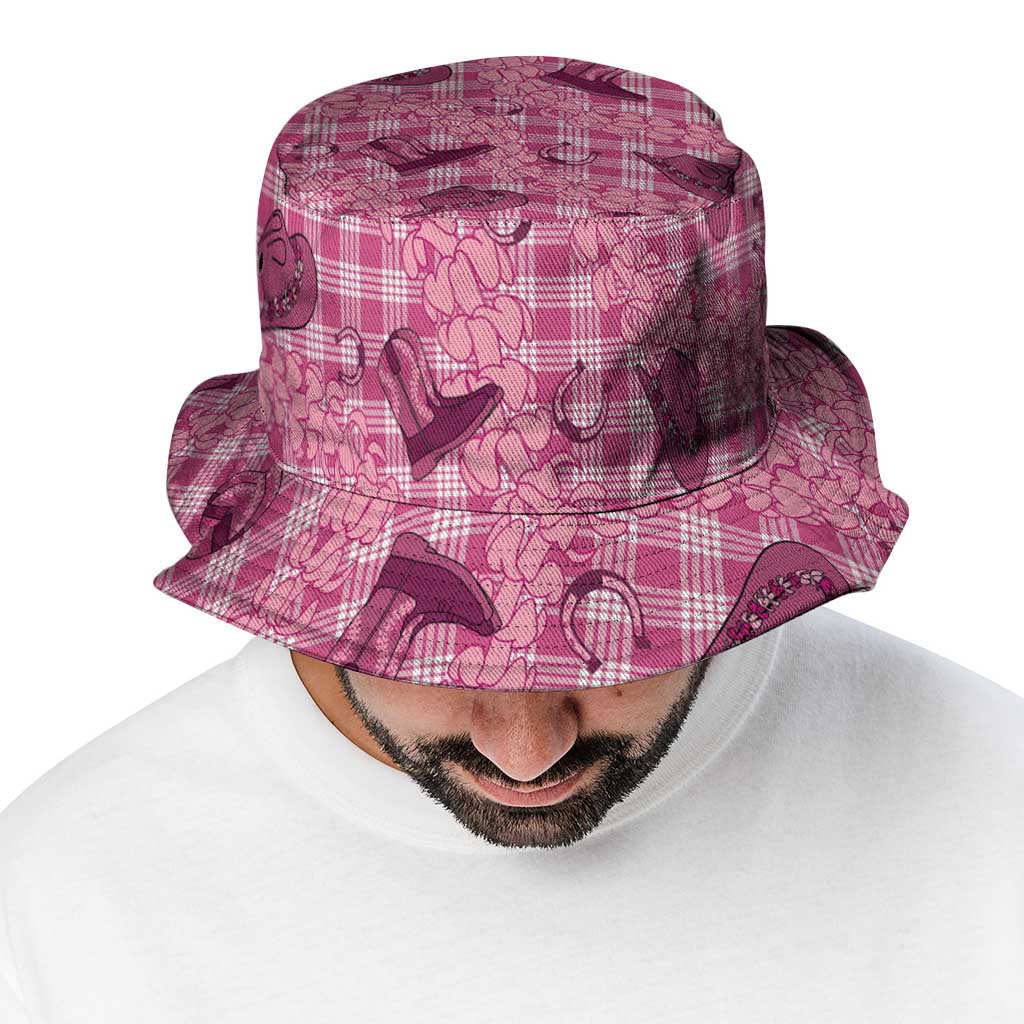 Pink Palaka Hawaii Cowboy Bucket Hat Puakenikeni Lei Paniolo Papale Seamless Vibes LT14 - Polynesian Pride