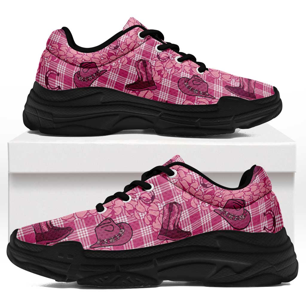 Pink Palaka Hawaii Cowboy Chunky Sneakers Puakenikeni Lei Paniolo Papale Seamless Vibes LT14 Pink - Polynesian Pride