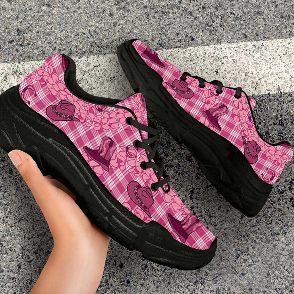 Pink Palaka Hawaii Cowboy Chunky Sneakers Puakenikeni Lei Paniolo Papale Seamless Vibes LT14 - Polynesian Pride
