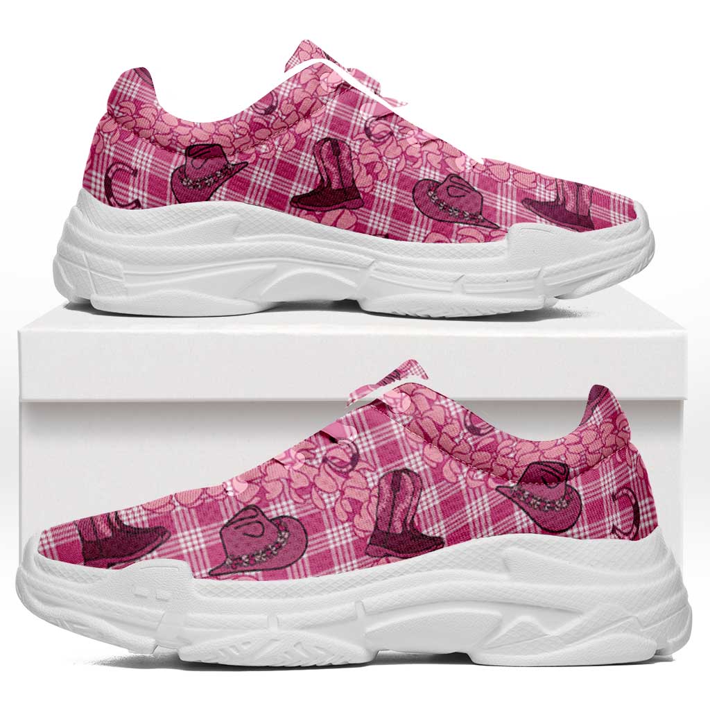 Pink Palaka Hawaii Cowboy Chunky Sneakers Puakenikeni Lei Paniolo Papale Seamless Vibes LT14 Pink - Polynesian Pride