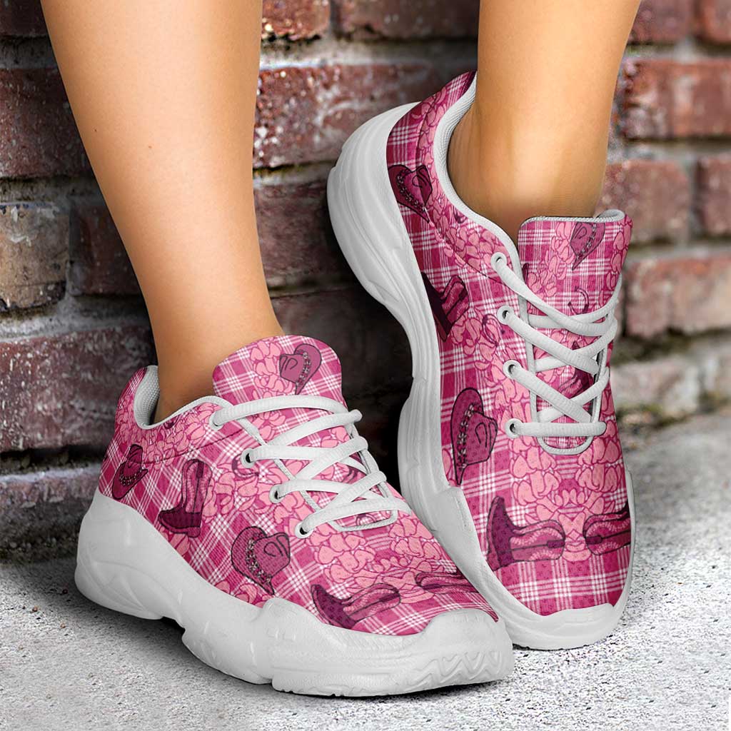 Pink Palaka Hawaii Cowboy Chunky Sneakers Puakenikeni Lei Paniolo Papale Seamless Vibes LT14 - Polynesian Pride