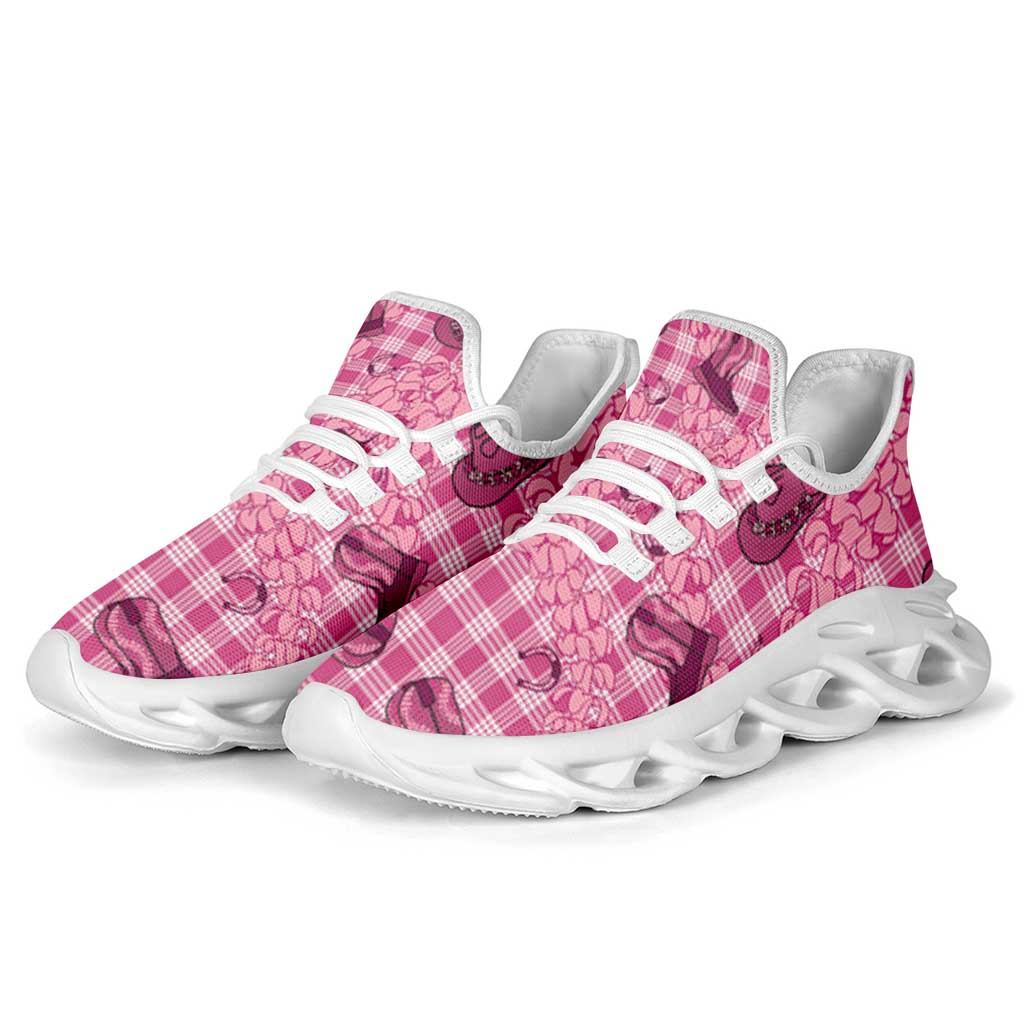 Pink Palaka Hawaii Cowboy Clunky Sneakers Puakenikeni Lei Paniolo Papale Seamless Vibes LT14 - Polynesian Pride