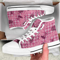 Pink Palaka Hawaii Cowboy High Top Shoes Puakenikeni Lei Paniolo Papale Seamless Vibes LT14 Pink - Polynesian Pride
