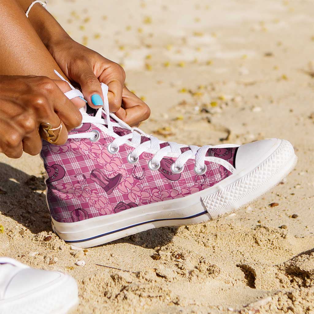 Pink Palaka Hawaii Cowboy High Top Shoes Puakenikeni Lei Paniolo Papale Seamless Vibes LT14 - Polynesian Pride