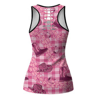 Pink Palaka Hawaii Cowboy Hollow Tank Top Puakenikeni Lei Paniolo Papale Seamless Vibes LT14 - Polynesian Pride