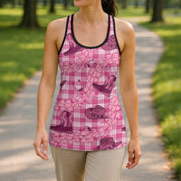 Pink Palaka Hawaii Cowboy Hollow Tank Top Puakenikeni Lei Paniolo Papale Seamless Vibes LT14 - Polynesian Pride