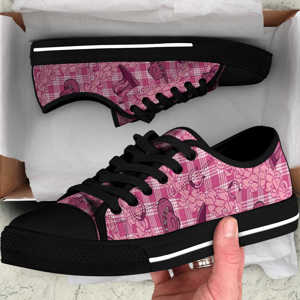 Pink Palaka Hawaii Cowboy Low Top Shoes Puakenikeni Lei Paniolo Papale Seamless Vibes LT14 Pink - Polynesian Pride
