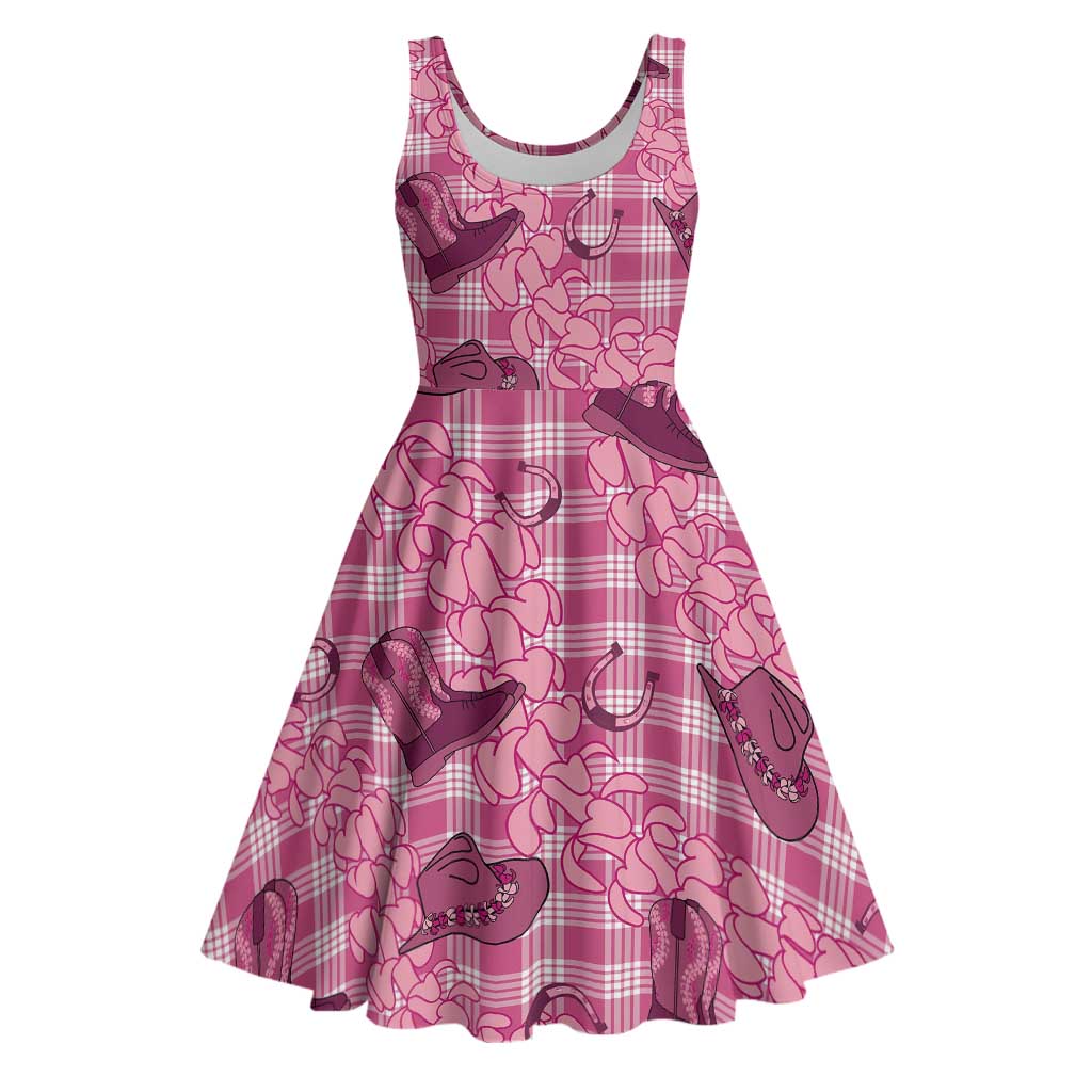 Pink Palaka Hawaii Cowboy Midi Dress Puakenikeni Lei Paniolo Papale Seamless Vibes LT14 Pink - Polynesian Pride