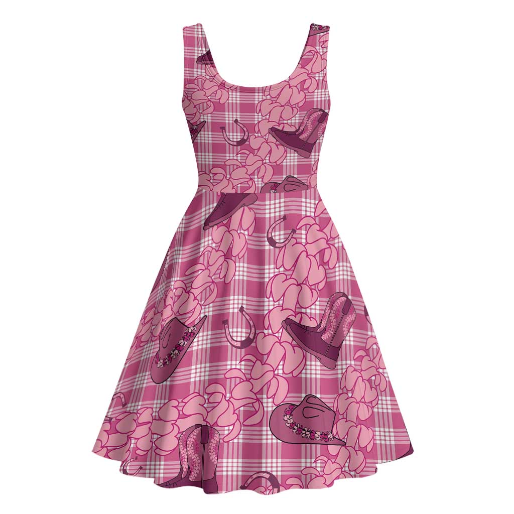 Pink Palaka Hawaii Cowboy Midi Dress Puakenikeni Lei Paniolo Papale Seamless Vibes LT14 - Polynesian Pride