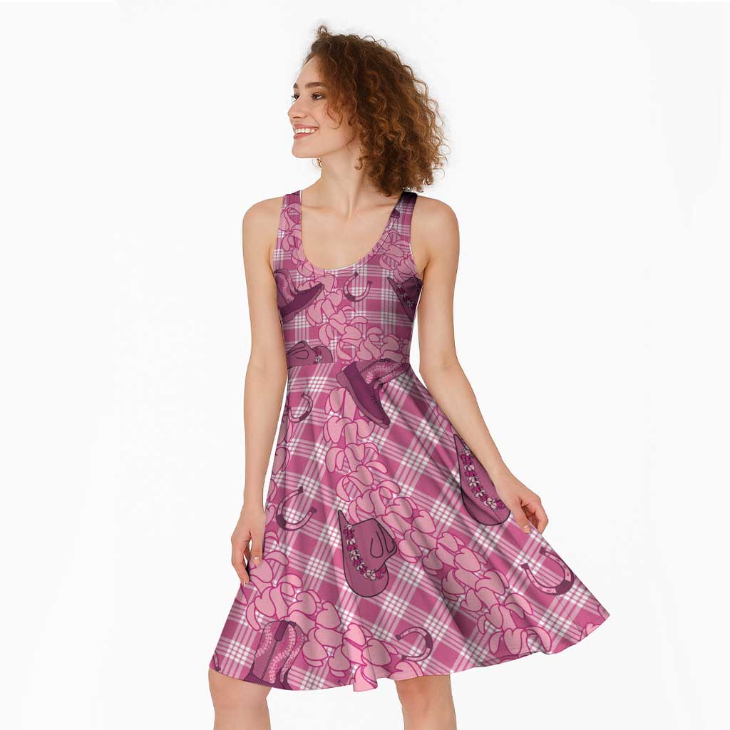 Pink Palaka Hawaii Cowboy Midi Dress Puakenikeni Lei Paniolo Papale Seamless Vibes LT14 - Polynesian Pride