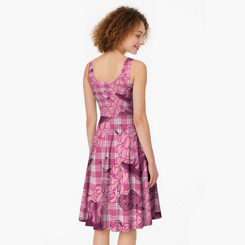 Pink Palaka Hawaii Cowboy Midi Dress Puakenikeni Lei Paniolo Papale Seamless Vibes LT14 - Polynesian Pride