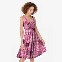 Pink Palaka Hawaii Cowboy Midi Dress Puakenikeni Lei Paniolo Papale Seamless Vibes LT14 - Polynesian Pride