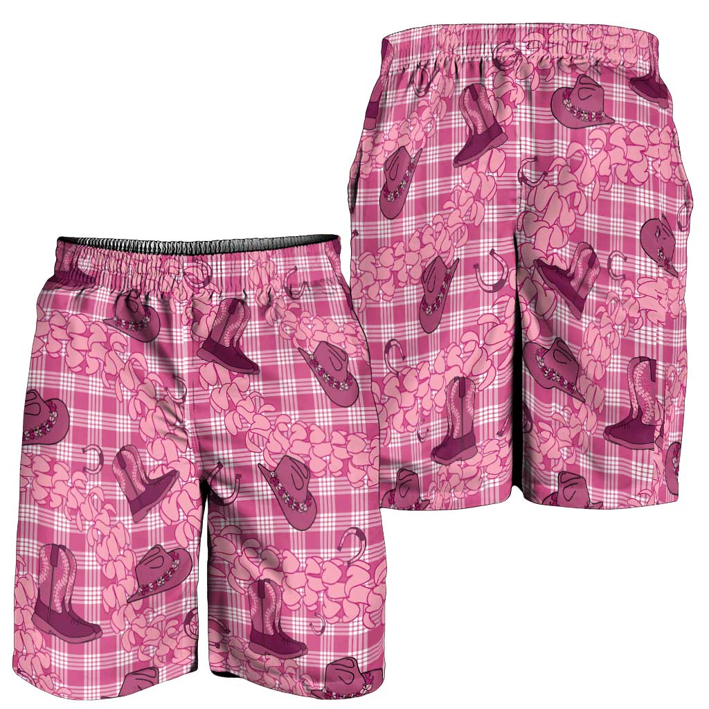 Pink Palaka Hawaii Cowboy Shorts for Men Puakenikeni Lei Paniolo Papale Seamless Vibes LT14 - Polynesian Pride