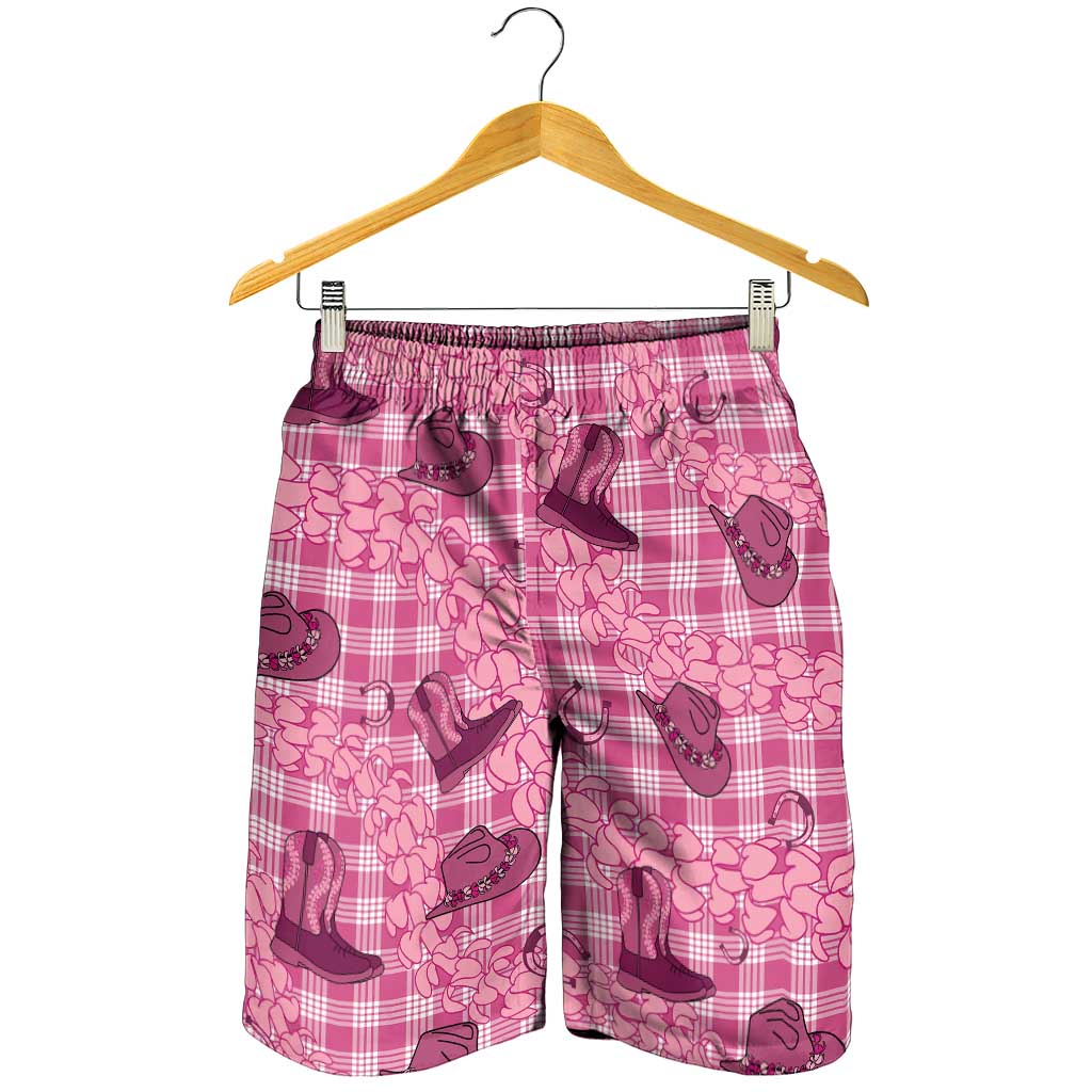 Pink Palaka Hawaii Cowboy Shorts for Men Puakenikeni Lei Paniolo Papale Seamless Vibes LT14 - Polynesian Pride
