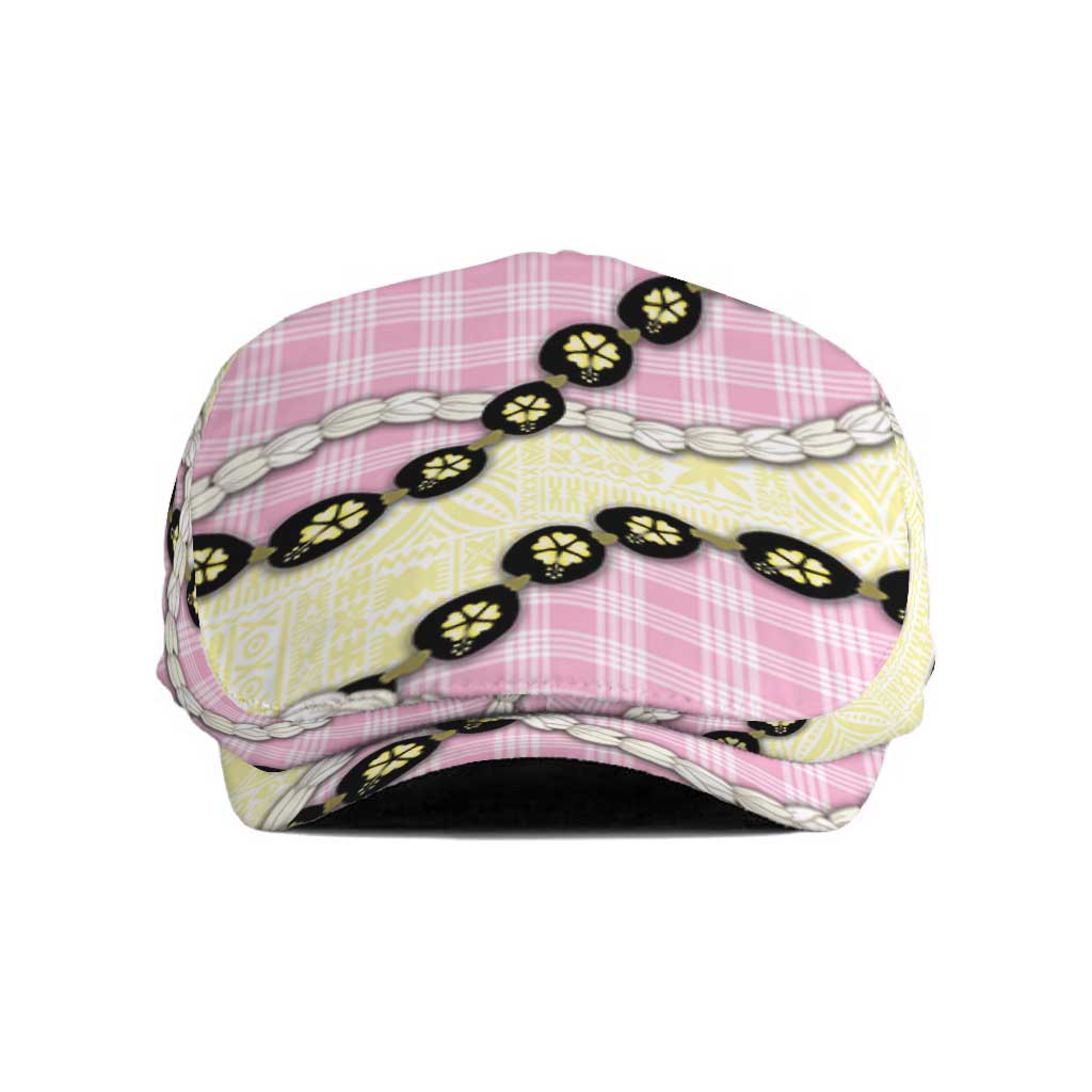 Pink Palaka Hawaii Jeff Hat Kukui Nut Pikake Lei Hawaiian Tapa Pattern LT14 Pink - Polynesian Pride