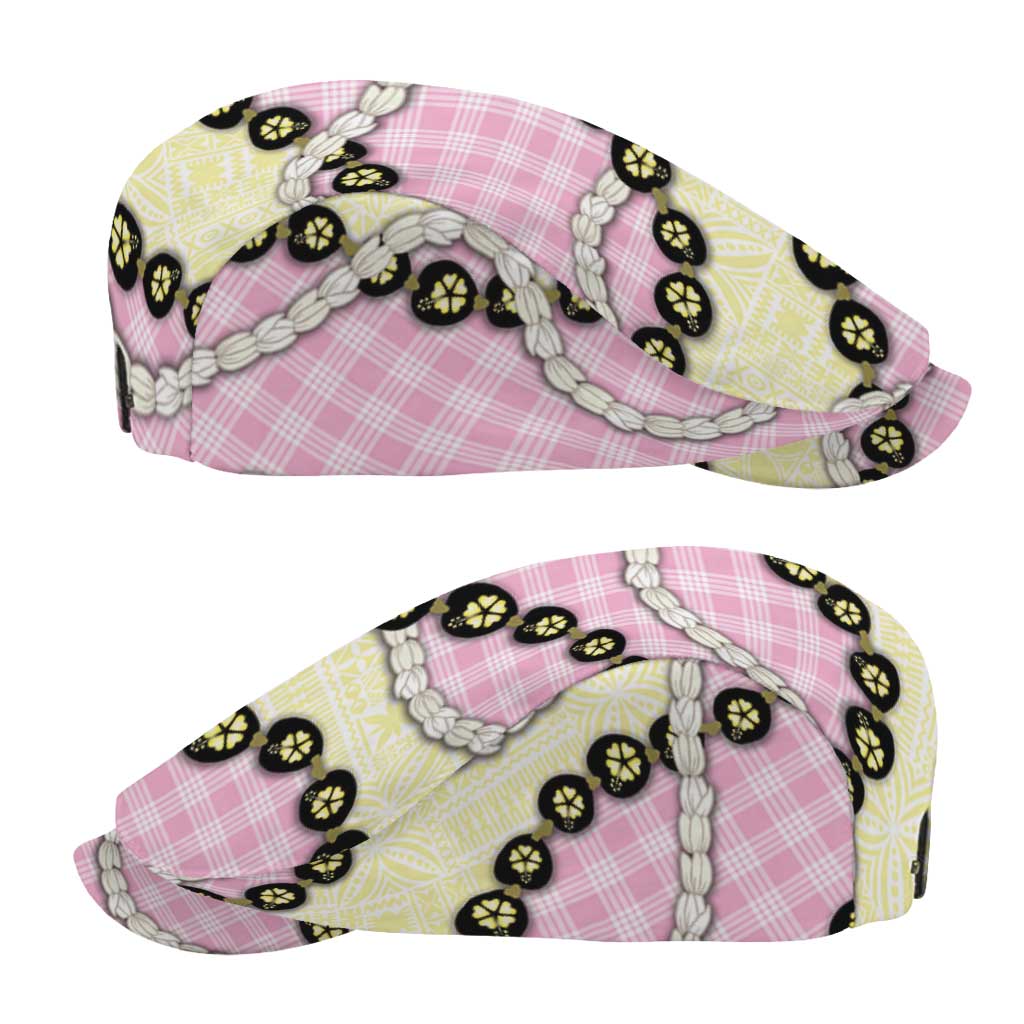 Pink Palaka Hawaii Jeff Hat Kukui Nut Pikake Lei Hawaiian Tapa Pattern LT14 - Polynesian Pride