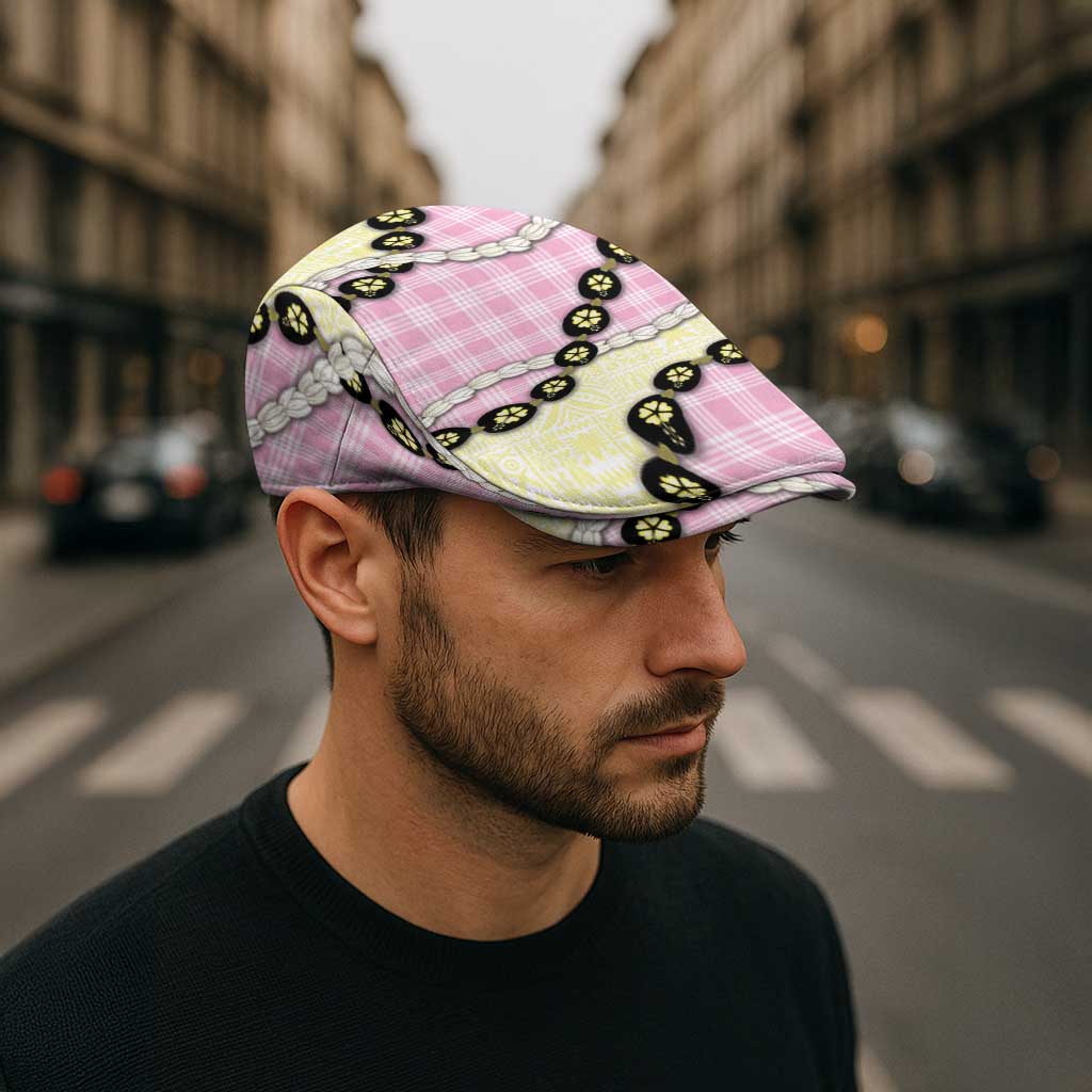 Pink Palaka Hawaii Jeff Hat Kukui Nut Pikake Lei Hawaiian Tapa Pattern LT14 - Polynesian Pride