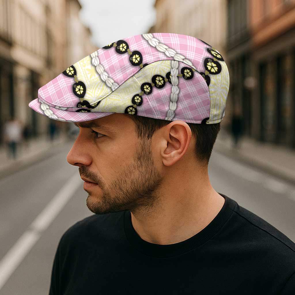 Pink Palaka Hawaii Jeff Hat Kukui Nut Pikake Lei Hawaiian Tapa Pattern LT14 - Polynesian Pride