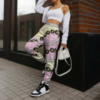 Pink Palaka Hawaii Jogger Pants Kukui Nut Pikake Lei Hawaiian Tapa Pattern LT14 - Polynesian Pride