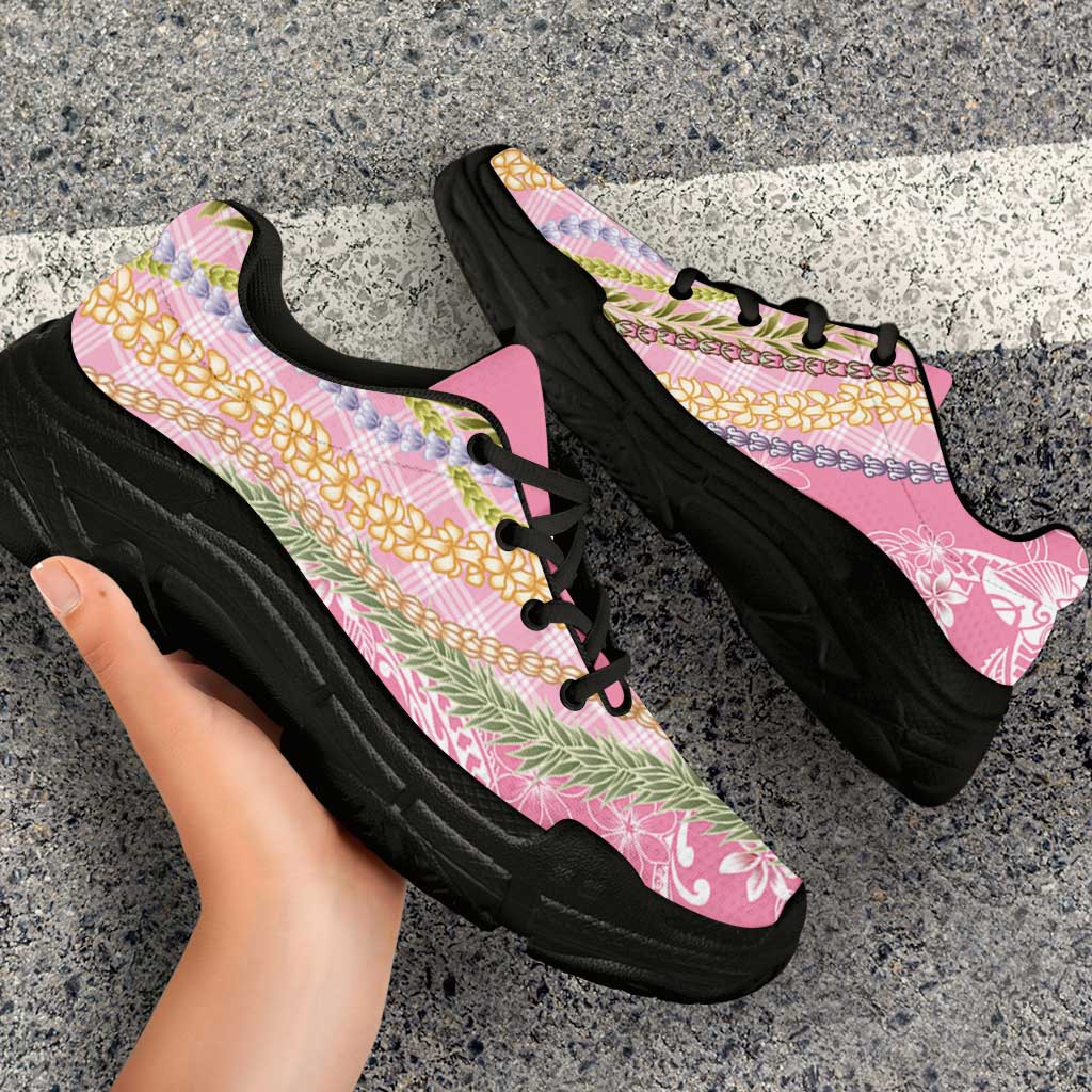 Pink Palaka Hawaii Leis Chunky Sneakers Hawaiian-plaid Elegant Tropical Vibes
