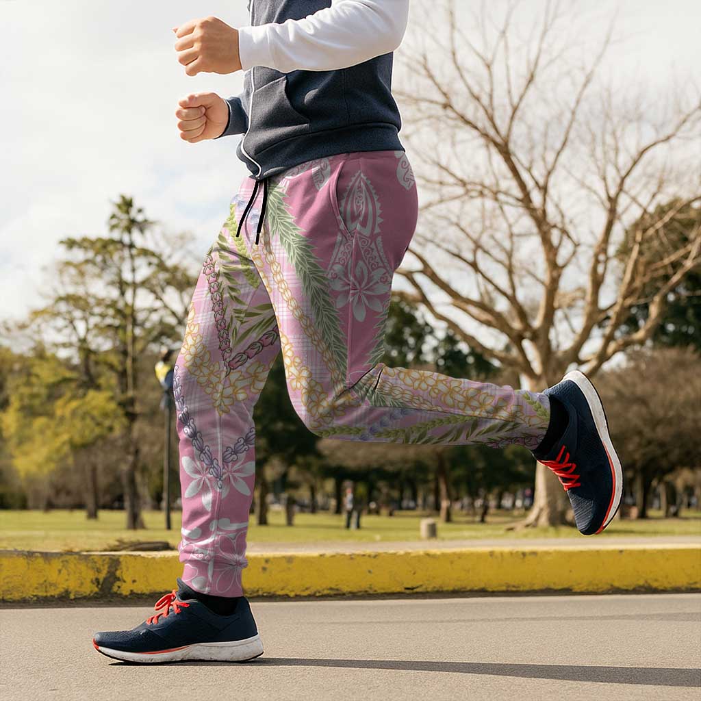 Pink Palaka Hawaii Leis Jogger Pants Hawaiian-plaid Elegant Tropical Vibes - Polynesian Pride