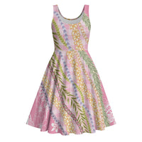 Pink Palaka Hawaii Leis Midi Dress Hawaiian-plaid Elegant Tropical Vibes - Polynesian Pride