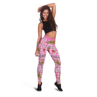 Pink Palaka Hawaii Mele Kalikimaka Leggings Ohia Lehua Shell Leis Funny Gingerbread Santa - Polynesian Pride