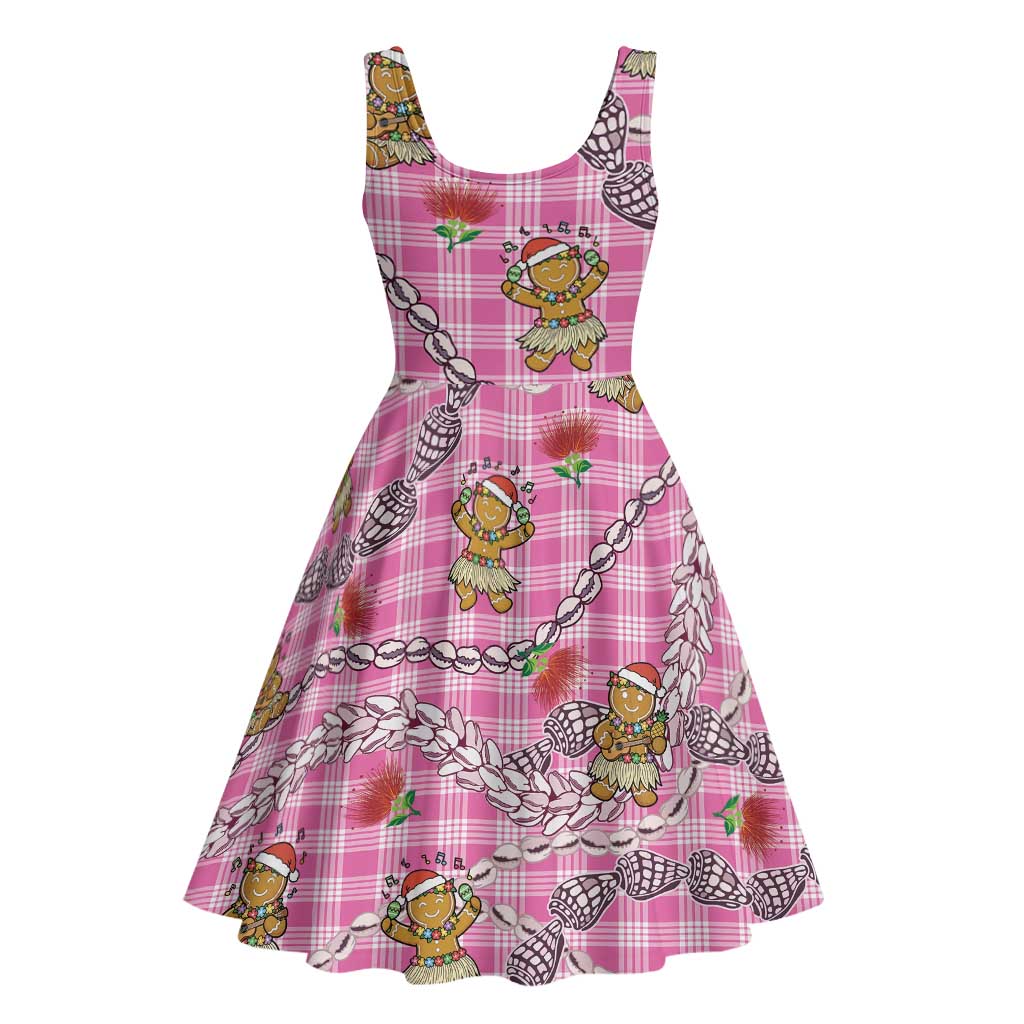 Pink Palaka Hawaii Mele Kalikimaka Midi Dress Ohia Lehua Shell Leis Funny Gingerbread Santa LT14 - Polynesian Pride