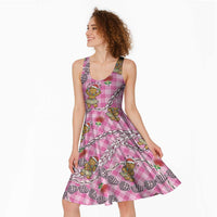 Pink Palaka Hawaii Mele Kalikimaka Midi Dress Ohia Lehua Shell Leis Funny Gingerbread Santa LT14 - Polynesian Pride