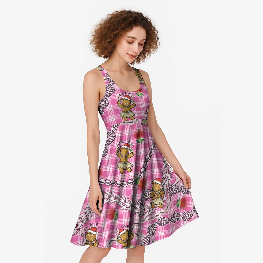 Pink Palaka Hawaii Mele Kalikimaka Midi Dress Ohia Lehua Shell Leis Funny Gingerbread Santa LT14 - Polynesian Pride