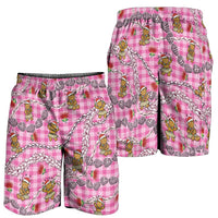 Pink Palaka Hawaii Mele Kalikimaka Shorts for Men Ohia Lehua Shell Leis Funny Gingerbread Santa LT14 - Polynesian Pride