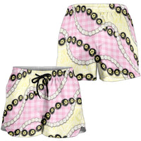Pink Palaka Hawaii Shorts for Women Kukui Nut Pikake Lei Hawaiian Tapa Pattern - Polynesian Pride