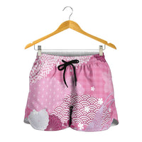 Pink Palaka Japanese Traditional Shorts for Women Asanoha Seigaiha Sakura Motif LT14 - Polynesian Pride